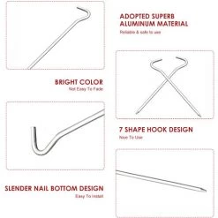 LIFCAUSAL Lot De 10 Clous D'extérieur Avec Crochet Pour Piquets De Tente De Camping En Alliage D'aluminium 180 Mm 9 LIFCAUSAL Lot De 10 Clous D'extérieur Avec Crochet Pour Piquets De Tente De Camping En Alliage D'aluminium 180 Mm -Tente de réception Soldes 52728430 3
