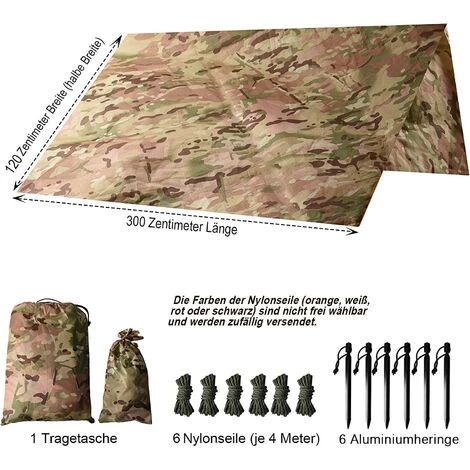 Kartokner Tarp Camouflage Anti-Pluie Camping Rain Tente Bâche Portable Ripstop Légèr Imperméable à L'eau Pour Randonnée, Pêche,Pique-Nique, Abri -avec Accessoires Et Sac De Transport 4 Kartokner Tarp Camouflage Anti-Pluie Camping Rain Tente Bâche Portable Ripstop Légèr Imperméable à L'eau Pour Randonnée, Pêche,Pique-Nique, Abri -avec Accessoires Et Sac De Transport – Image 2