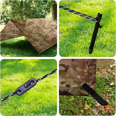 Kartokner Tarp Camouflage Anti-Pluie Camping Rain Tente Bâche Portable Ripstop Légèr Imperméable à L'eau Pour Randonnée, Pêche,Pique-Nique, Abri -avec Accessoires Et Sac De Transport 5 Kartokner Tarp Camouflage Anti-Pluie Camping Rain Tente Bâche Portable Ripstop Légèr Imperméable à L'eau Pour Randonnée, Pêche,Pique-Nique, Abri -avec Accessoires Et Sac De Transport – Image 3