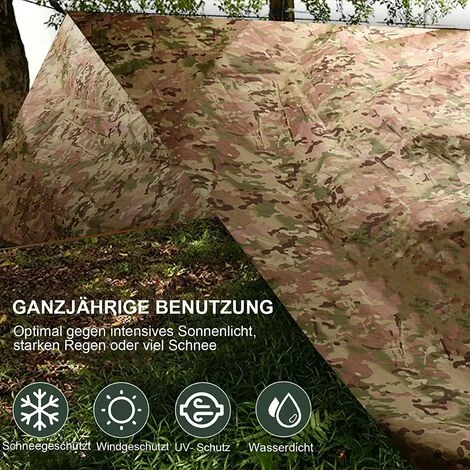 Kartokner Tarp Camouflage Anti-Pluie Camping Rain Tente Bâche Portable Ripstop Légèr Imperméable à L'eau Pour Randonnée, Pêche,Pique-Nique, Abri -avec Accessoires Et Sac De Transport 7 Kartokner Tarp Camouflage Anti-Pluie Camping Rain Tente Bâche Portable Ripstop Légèr Imperméable à L'eau Pour Randonnée, Pêche,Pique-Nique, Abri -avec Accessoires Et Sac De Transport – Image 5