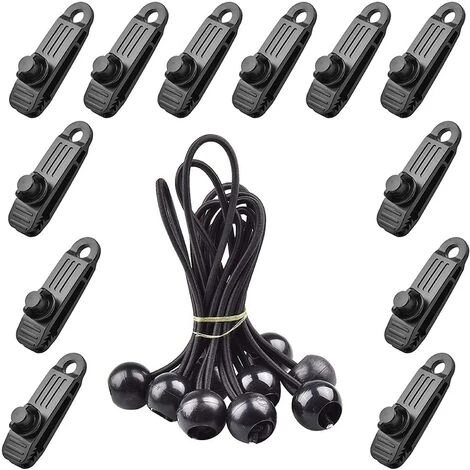 KARTOKNER Lot De 12 Pinces à Bâche Avec Crochet De Fixation Pour Auvent, 12 Cordes à Boule Pour Fixation De Bâches Pour Camping, Jardin, Pique-niques, Auvents En Toile Pour Bateau, Tente De Piscine (noir) 3 KARTOKNER Lot De 12 Pinces à Bâche Avec Crochet De Fixation Pour Auvent, 12 Cordes à Boule Pour Fixation De Bâches Pour Camping, Jardin, Pique-niques, Auvents En Toile Pour Bateau, Tente De Piscine (noir)
