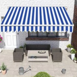 Hengda Store Banne Manuel Store Extérieur Auvent Balcon Articulé Protection Solaire Anti-UV Terrasse Jardin Bleu Blanc 250 X 200 Cm - Bleu -Tente de réception Soldes 53416575 3