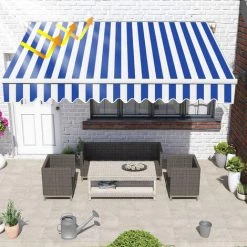 Hengda Store Banne Manuel Store Extérieur Auvent Balcon Articulé Protection Solaire Anti-UV Terrasse Jardin Bleu Blanc 250 X 200 Cm - Bleu -Tente de réception Soldes 53416575 4