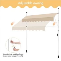 Yaheetech Auvent Rétractable Réglable En Hauteur Et En Inclinaison, Store Banne Manuel Avec Manivelle Sans Percement Pour Balcon, Terrasse, Jardin 250 X 120 Cm Beige -Tente de réception Soldes 53477405 3