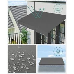 SONGMICS Store Banne Manuel, Store Extérieur Terrasse, Réglable En Hauteur, Avec Manivelle, Protection Solaire, Pour Balcon, Terrasse, Jardin, 300 X 130 Cm, Gris Anthracite GSA313G02 - Gris Anthracite -Tente de réception Soldes 53524110 3