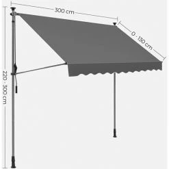 SONGMICS Store Banne Manuel, Store Extérieur Terrasse, Réglable En Hauteur, Avec Manivelle, Protection Solaire, Pour Balcon, Terrasse, Jardin, 300 X 130 Cm, Gris Anthracite GSA313G02 - Gris Anthracite -Tente de réception Soldes 53524110 5