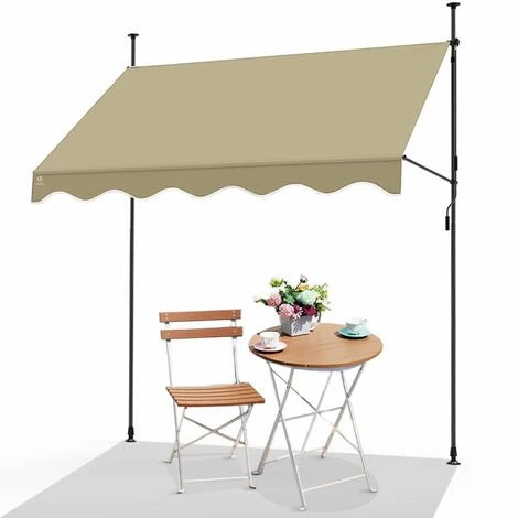 VOUNOT Auvent Retractable Manuel Sans Percage 250cm Beige 3 VOUNOT Auvent Retractable Manuel Sans Percage 250cm Beige