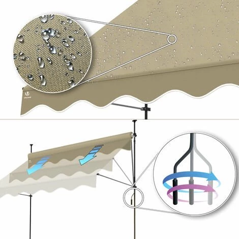 VOUNOT Auvent Retractable Manuel Sans Percage 250cm Beige 7 VOUNOT Auvent Retractable Manuel Sans Percage 250cm Beige - Image 5