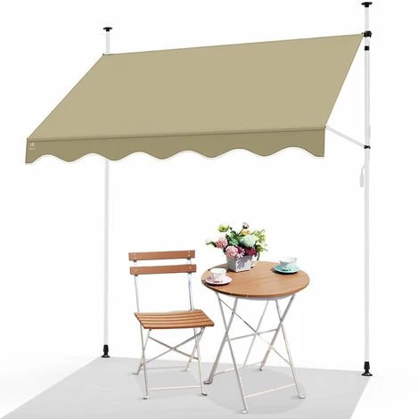 VOUNOT Auvent Retractable Manuel Sans Percage 300cm Beige 3 VOUNOT Auvent Retractable Manuel Sans Percage 300cm Beige
