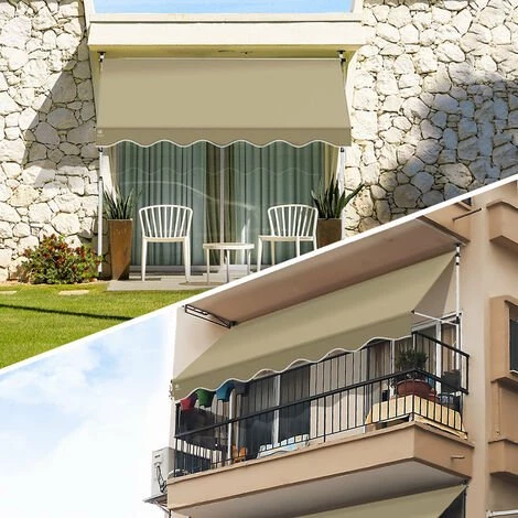 VOUNOT Auvent Retractable Manuel Sans Percage 300cm Beige 4 VOUNOT Auvent Retractable Manuel Sans Percage 300cm Beige - Image 2