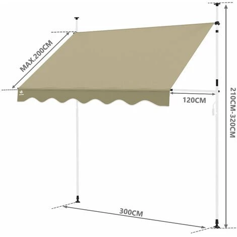 VOUNOT Auvent Retractable Manuel Sans Percage 300cm Beige 5 VOUNOT Auvent Retractable Manuel Sans Percage 300cm Beige - Image 3