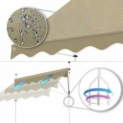 VOUNOT Auvent Retractable Manuel Sans Percage 300cm Beige 11 VOUNOT Auvent Retractable Manuel Sans Percage 300cm Beige -Tente de réception Soldes 53565124 5