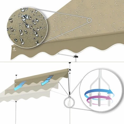 VOUNOT Auvent Retractable Manuel Sans Percage 300cm Beige 7 VOUNOT Auvent Retractable Manuel Sans Percage 300cm Beige - Image 5