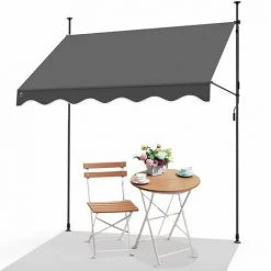 VOUNOT Auvent Retractable Manuel Sans Percage 300cm Gris