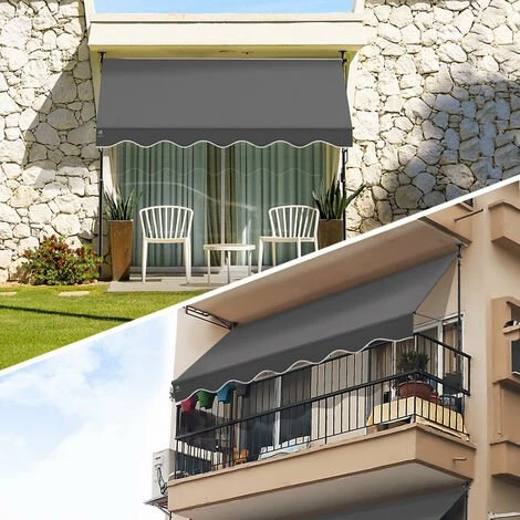 VOUNOT Auvent Retractable Manuel Sans Percage 300cm Gris 4 VOUNOT Auvent Retractable Manuel Sans Percage 300cm Gris - Image 2