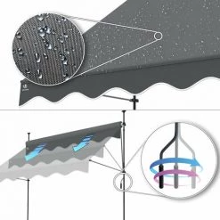 VOUNOT Auvent Retractable Manuel Sans Percage 300cm Gris 11 VOUNOT Auvent Retractable Manuel Sans Percage 300cm Gris -Tente de réception Soldes 53565136 5