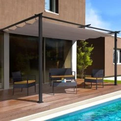 IDMARKET Pergola Adossée ALIA 3x4 M Toit Rétractable Taupe