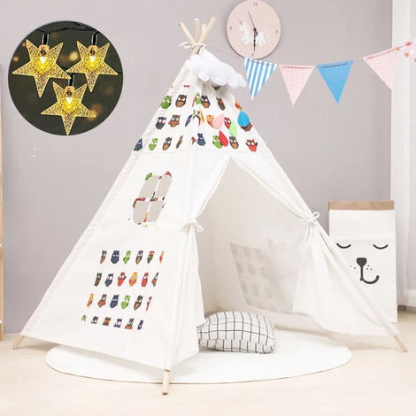 BLEOSAN Tipi Tente De Jeu Avec Guirlande Tente Intérieure Extérieure Blanc Toile Indian Teepee Portable 1.6m 4 BLEOSAN Tipi Tente De Jeu Avec Guirlande Tente Intérieure Extérieure Blanc Toile Indian Teepee Portable 1.6m - Image 2