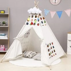 BLEOSAN Tipi Tente De Jeu Avec Guirlande Tente Intérieure Extérieure Blanc Toile Indian Teepee Portable 1.6m 8 BLEOSAN Tipi Tente De Jeu Avec Guirlande Tente Intérieure Extérieure Blanc Toile Indian Teepee Portable 1.6m -Tente de réception Soldes 53578477 3
