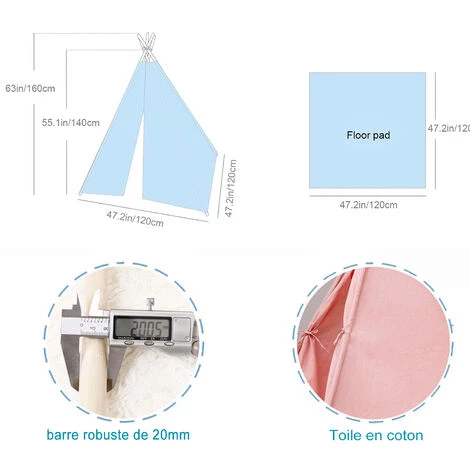 BLEOSAN Tipi Tente De Jeu Avec Guirlande Tente Intérieure Extérieure Blanc Toile Indian Teepee Portable 1.6m 6 BLEOSAN Tipi Tente De Jeu Avec Guirlande Tente Intérieure Extérieure Blanc Toile Indian Teepee Portable 1.6m - Image 4