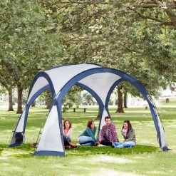 Outsunny Tente De Camping Dôme Familiale 6-8 Personnes - 4 Portes En Filet Zippées, Tissu Oxford Amovible, Crochet Lampe, Sac De Transport - Dim. 350L X 350l X 230H Cm - Blanc Bleu - Bleu -Tente de réception Soldes 53591989 2