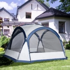 Outsunny Tente De Camping Dôme Familiale 6-8 Personnes - 4 Portes En Filet Zippées, Tissu Oxford Amovible, Crochet Lampe, Sac De Transport - Dim. 350L X 350l X 230H Cm - Blanc Bleu - Bleu -Tente de réception Soldes 53591989 4