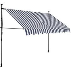 LITZEE Auvent Manuel Rétractable Avec LED 300 Cm Bleu Et Blanc # -Tente de réception Soldes 53658820 3