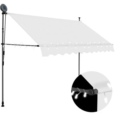 LITZEE Auvent Manuel Rétractable Avec LED 300 Cm Crème # 3 LITZEE Auvent Manuel Rétractable Avec LED 300 Cm Crème #