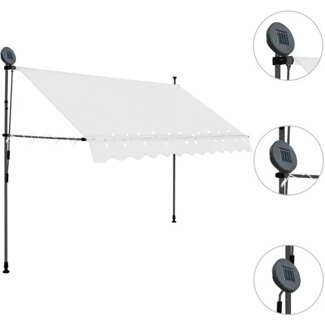 LITZEE Auvent Manuel Rétractable Avec LED 300 Cm Crème # 4 LITZEE Auvent Manuel Rétractable Avec LED 300 Cm Crème # - Image 2