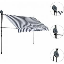 LITZEE Auvent Manuel Rétractable Avec LED 250 Cm Bleu Et Blanc # -Tente de réception Soldes 53659102 2