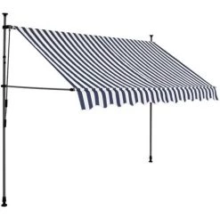 LITZEE Auvent Manuel Rétractable Avec LED 250 Cm Bleu Et Blanc # -Tente de réception Soldes 53659102 3