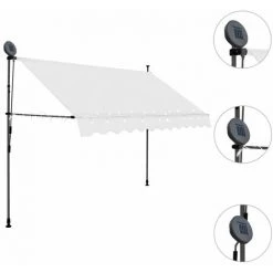 LITZEE Auvent Manuel Rétractable Avec LED 250 Cm Crème # -Tente de réception Soldes 53659189 2
