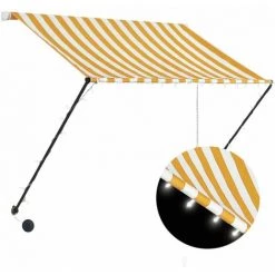 LITZEE Auvent Rétractable Avec LED 150x150 Cm Jaune Et Blanc # -Tente de réception Soldes 53659191 3