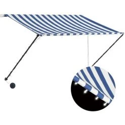 LANGRAY Auvent Rétractable Avec LED 250x150 Cm Bleu Et Blanc Maison & Jardin -Tente de réception Soldes 53828760 5