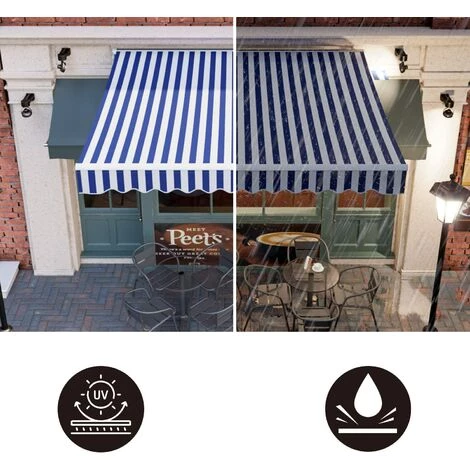 AICOK Auvent Rétractable, Auvent à Bras Repliable Avec Manivelle, Protection Solaire, Anti-UV Et Étanche, En Métal Et Polyester, Pour Cour, Balcon, Restaurant, Café (300 X 250 Cm, Bleu-Blanc) 6 AICOK Auvent Rétractable, Auvent à Bras Repliable Avec Manivelle, Protection Solaire, Anti-UV Et Étanche, En Métal Et Polyester, Pour Cour, Balcon, Restaurant, Café (300 X 250 Cm, Bleu-Blanc) - Image 4