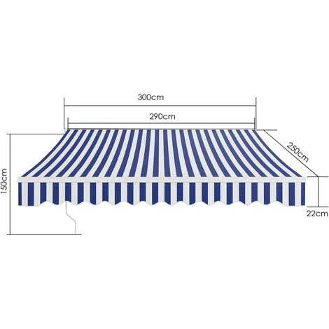 AICOK Auvent Rétractable, Auvent à Bras Repliable Avec Manivelle, Protection Solaire, Anti-UV Et Étanche, En Métal Et Polyester, Pour Cour, Balcon, Restaurant, Café (300 X 250 Cm, Bleu-Blanc) 7 AICOK Auvent Rétractable, Auvent à Bras Repliable Avec Manivelle, Protection Solaire, Anti-UV Et Étanche, En Métal Et Polyester, Pour Cour, Balcon, Restaurant, Café (300 X 250 Cm, Bleu-Blanc) - Image 5