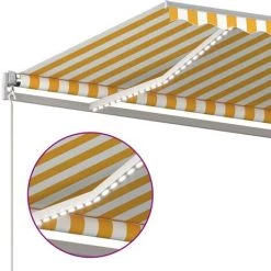 Hommoo Auvent Manuel Retractable Avec LED 400x350 Cm Jaune Et Blanc -Tente de réception Soldes 54058353 5