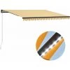 Hommoo Auvent Manuel Retractable Avec LED 400x300 Cm Jaune Et Blanc