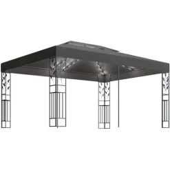 Hommoo Tonnelle Avec Double Toit Et Lumieres LED 3x4 M Anthracite