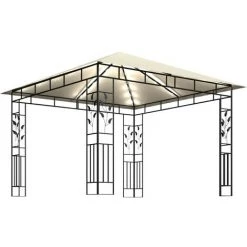 Hommoo Tonnelle Avec Moustiquaire Et Lumieres LED 3x3x2,73 M Creme -Tente de réception Soldes 54060348 3
