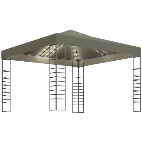 Hommoo Chapiteau Avec Guirlande Lumineuse A LED 3x3 M Taupe 3 Hommoo Chapiteau Avec Guirlande Lumineuse A LED 3x3 M Taupe