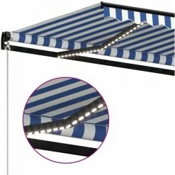 Hommoo Auvent Manuel Retractable Avec LED 450x300 Cm Bleu Et Blanc -Tente de réception Soldes 54062176 5