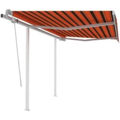 Hommoo Auvent Manuel Retractable Avec Poteaux 3x2,5 M Orange Et Marron