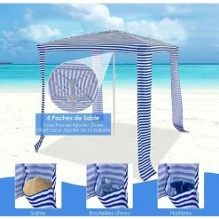 COSTWAY Tonnelle De Jardin Pliante 202 X 202 X 233-270 Cm Paroi Latérale Détachable, 4 Sacs De Sable Pour Plage, Camping Bleu -Tente de réception Soldes 54122623 3