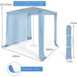COSTWAY Tonnelle De Jardin Pliante 202 X 202 X 233-270 Cm Paroi Latérale Détachable, 4 Sacs De Sable Pour Plage, Camping Bleu -Tente de réception Soldes 54122623 4