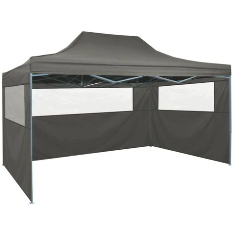 Hommoo Tente De Reception Pliable Avec 3 Parois 3x4 M Acier Anthracite 3 Hommoo Tente De Reception Pliable Avec 3 Parois 3x4 M Acier Anthracite