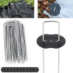 DECKON 50pcs Clous De Jardin, Clous De Jardin Avec 50 Rondelles Clous De Tente Longueur 150MM Largeur 40MM Pour Fixer Le Tissu De Mauvaises Herbes, Tissu De Mauvaises Herbes