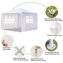 GROSMONDE Tente étanche 3 X 3 M Trois Parois Avec Tubes En Spirale , Pavillon De Jardin , Blanc -Tente de réception Soldes 54593786 5