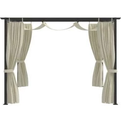 Topdeal Tonnelle Avec Rideaux 3x3 M Crème Acier FF48050_FR 9 Topdeal Tonnelle Avec Rideaux 3x3 M Crème Acier FF48050_FR -Tente de réception Soldes 54643777 3