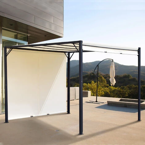 Outsunny Pergola Rétractable Dim. 3L X 3l X 2,3H M Structure Acier époxy Anticorrosion Noir Toile Polyester Haute Densité Crème - Crème 4 Outsunny Pergola Rétractable Dim. 3L X 3l X 2,3H M Structure Acier époxy Anticorrosion Noir Toile Polyester Haute Densité Crème - Crème - Image 2